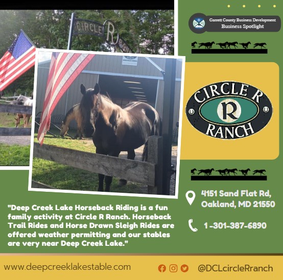 Todays Business Spotlight 🐎 is on Circle R Ranch!
Visit them at www.deepcreeklakestable.com
Follow us to see more daily Garrett County Business Spotlights!
If you are interested in having your business featured contact Connor Norman at cnorman@garrettcountymd.gov. #businessdevelopment #garrettcountymd 